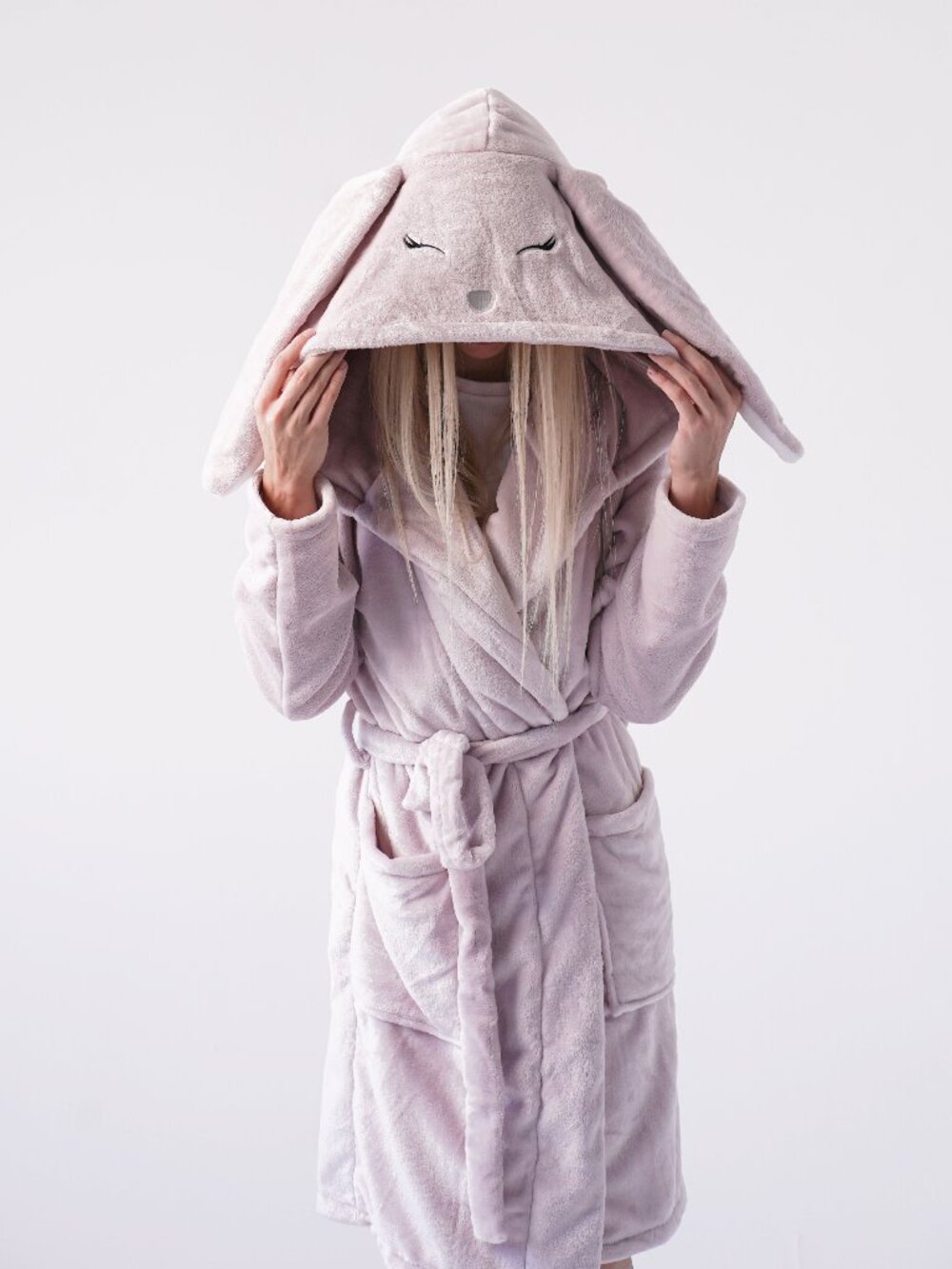 PLSH BUNNY Women Plush Bunny Robe - Soft Hooded Bathrobe with Ears